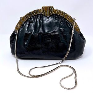 Vintage Art Deco Snakeskin Finesse La Mode Clutch Black